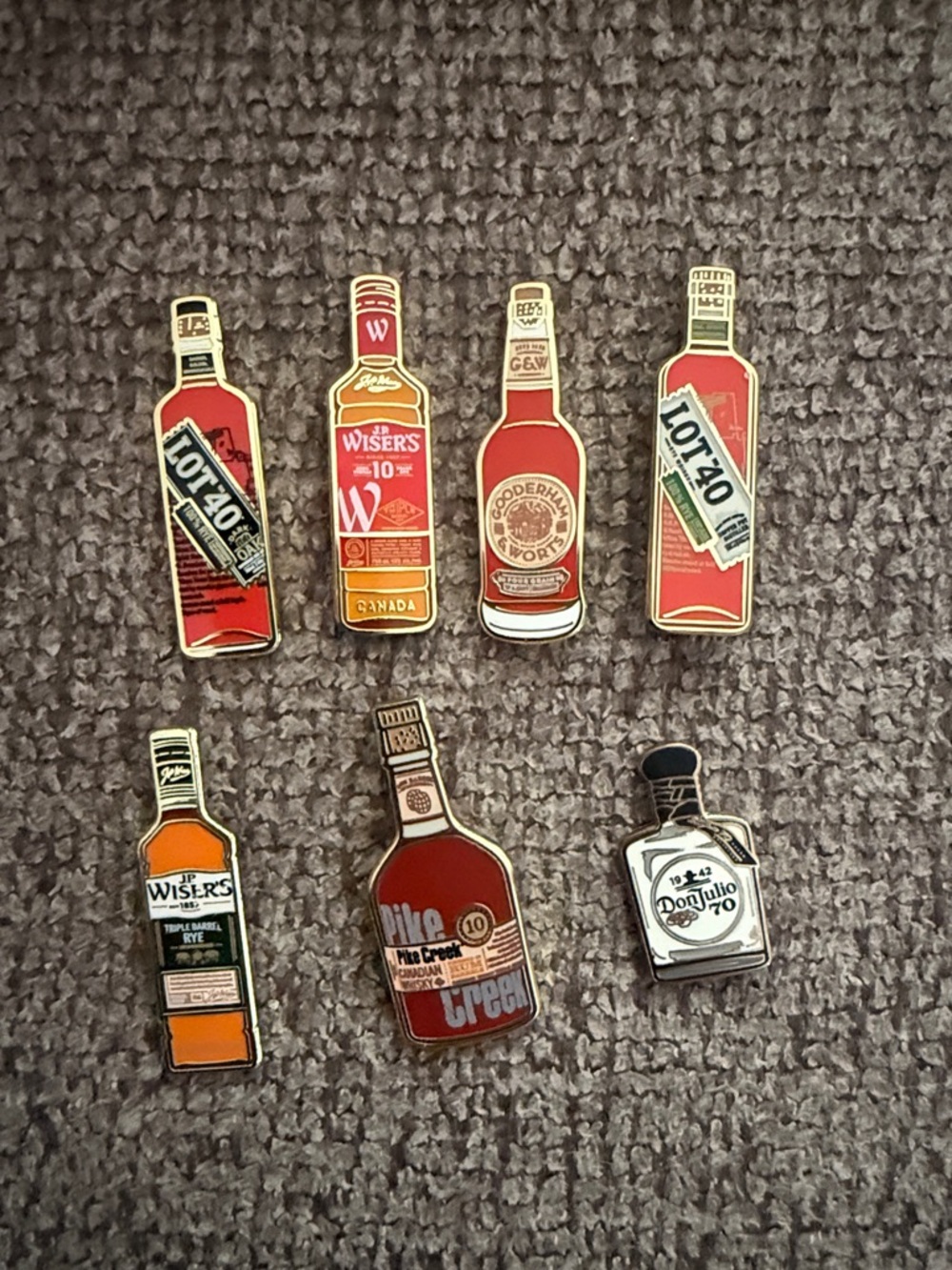 Novelty Bottle Pin Set - set of 7 Canadian Whiskey Bottle Pins don julio wisers